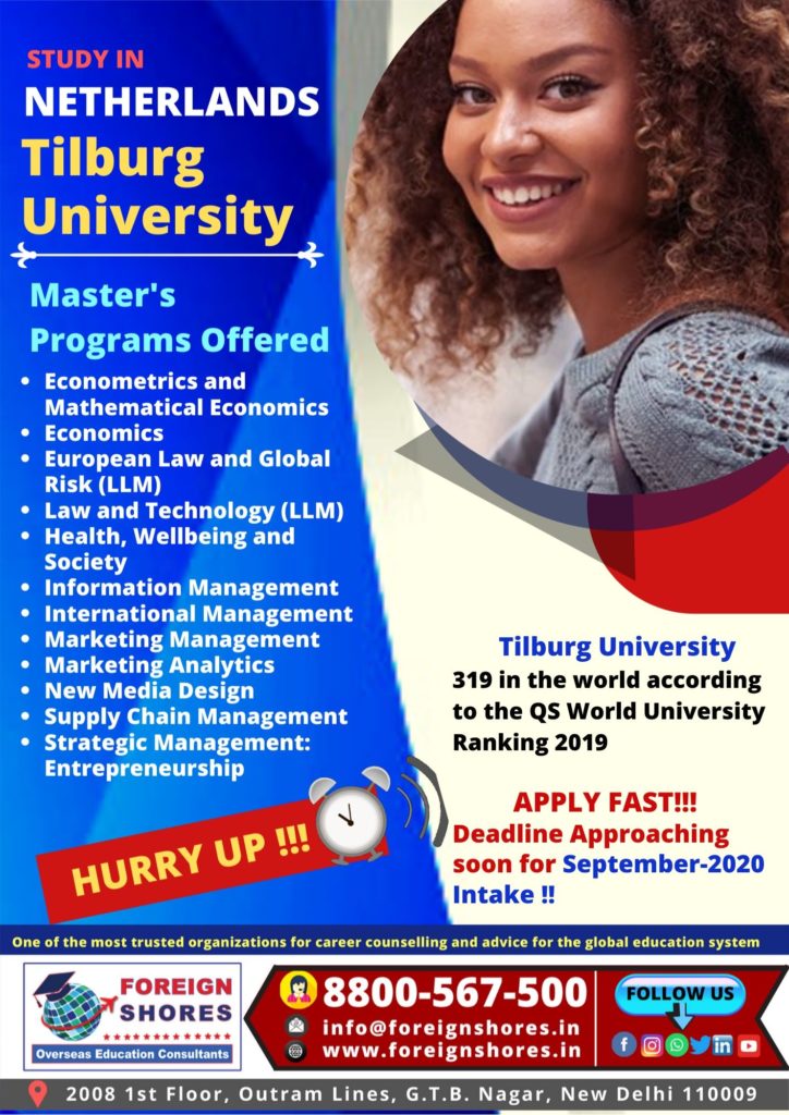 Get admission in one of the top university in Netherlands. Tilburg University, Netherlands.